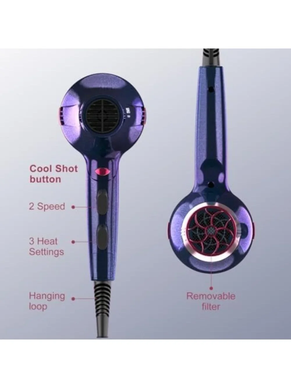 Professional Ionic Hair Dryer with Diffuser, Fast Drying & Quiet Blow Dryer for